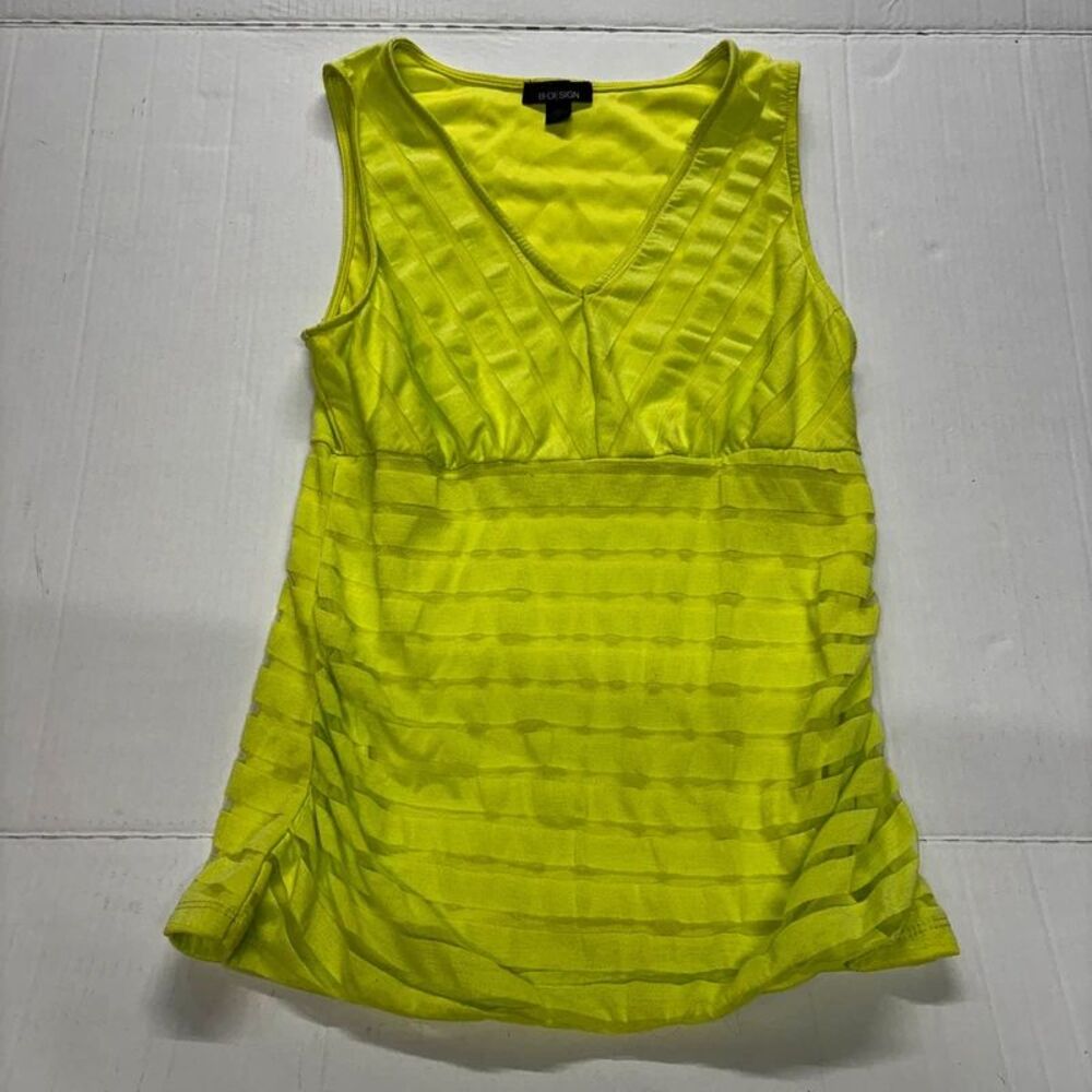 B-Design Women’s Medium Neon Yellow Sleeveless V Neck Blouse Stretch Tank Top
